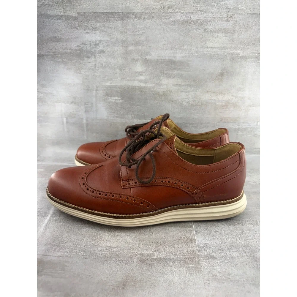Cole Haan Grand OS Men Sz 7M British Tan Leather Wingtip Oxford C24092